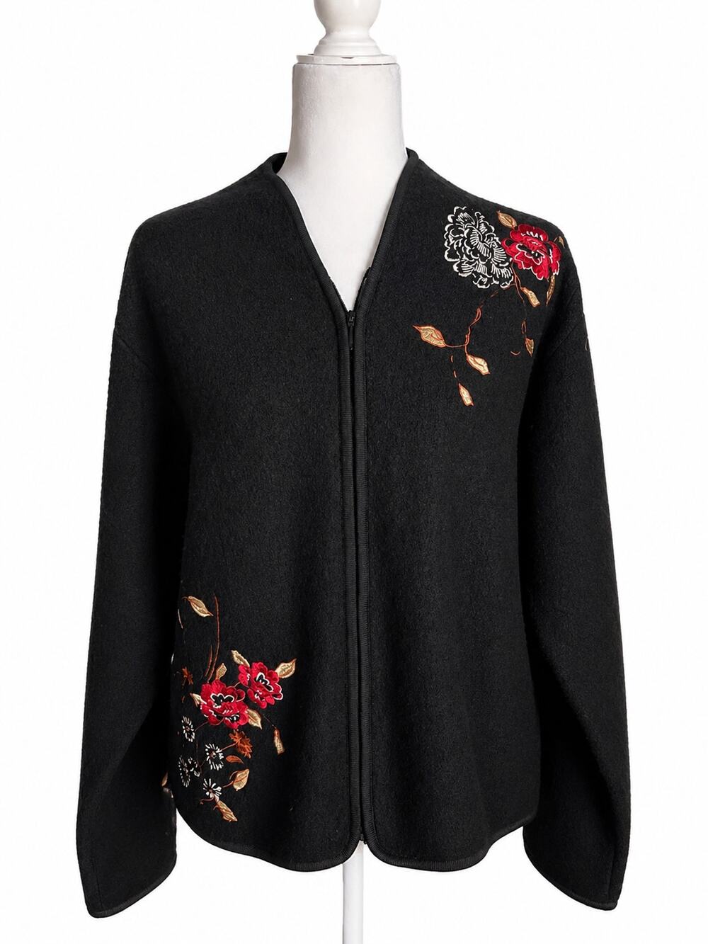 Pendleton Vintage Black Floral Embroidered Merino Virgin Wool Jacket Women's XL